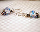 Lampwork Beads, Swarovski Crystal, Dangling Beaded Pierced Earrings. OOAK Handmade earrings.