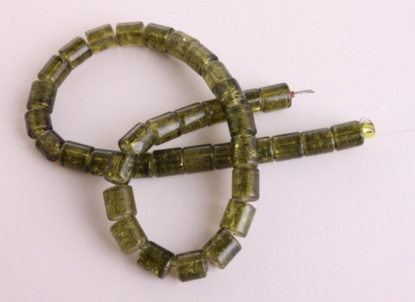 crackle glass barrel beads olive green