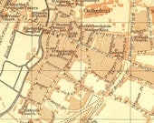 1907  Canterbury Antique City Map, Original Street Plan, Baedeker