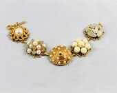 Upcycled earring bracelet chunky vintage ivory cream gold in gold settings pearls glass wedding bridesmaid retro repurposed