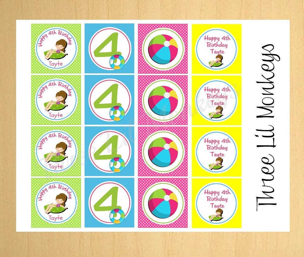 DIY Printable Pool Theme Cupcake Toppers Il_170x135
