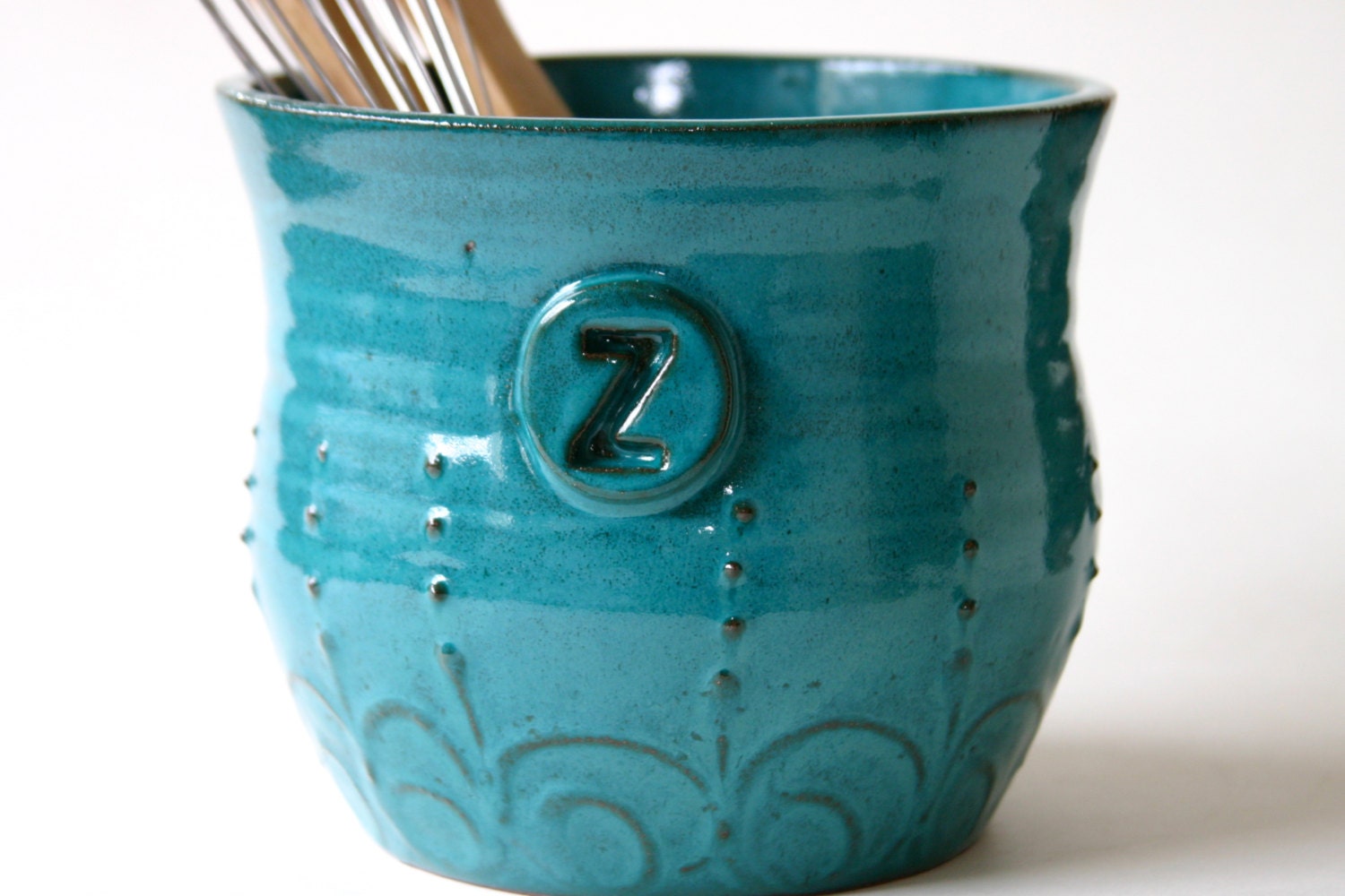 Monogram Kitchen - Dark Teal Turquoise - Utensil Holder - - Modern Home Decor