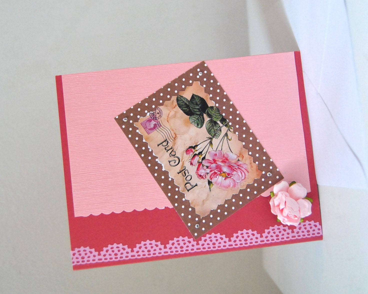 Handmade Postcard Greeting Card with Flower