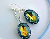 Summer Sale: Montana blue and orange Vitrail Estate style earrings