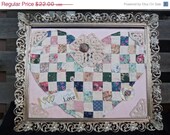 Vintage Gold Frame & Handmade Quilted Picture Wall Hanging 1940's 1950's Heart Valentines Day Home Decor