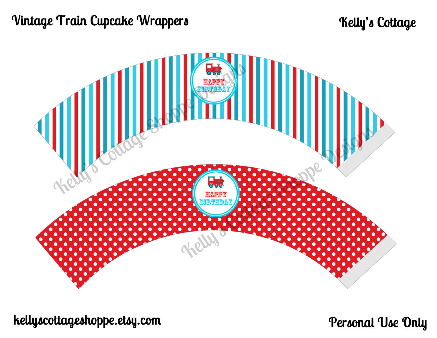 Instant Download Vintage Train Birthday Party Cupcake Kit- 2 Inch Party Circles and Cupcake Wrappers Il_170x135
