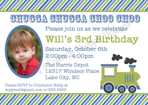 Vintage Train Photo Birthday Party Invitation.... Custom, Printable, Digital Il_570xn