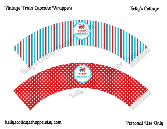 Instant Download Vintage Train Birthday Party Cupcake Kit- 2 Inch Party Circles and Cupcake Wrappers Il_570xn