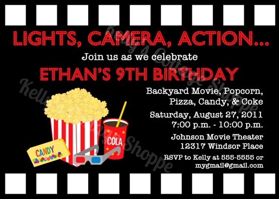 Movie Night Invitation, Red... Custom, Printable, Digital Il_570xn