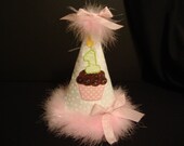 Girls Baby 1st Birthday Cupcake Candle Pink Hat Toddlers Birthday Cupcake Candle Party Hat Machine Embroidered 1 thru 9 Gift