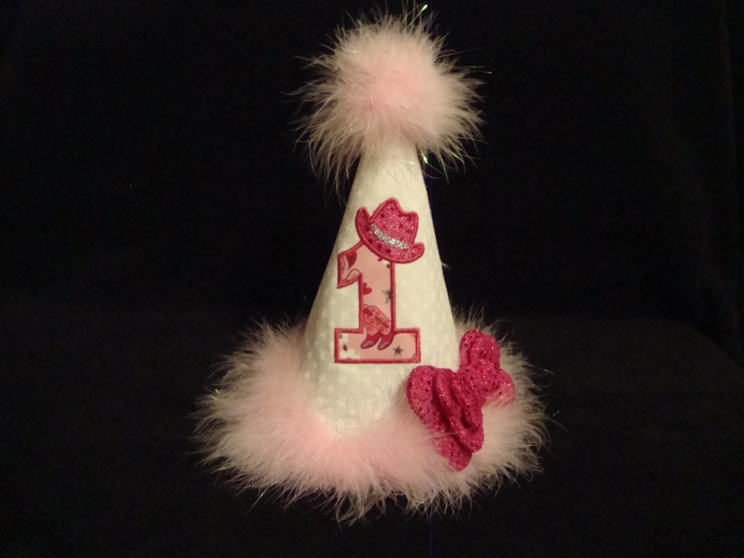 1St Cowgirls Birthday Hat Fushia Hot Pink Bow Matching Onesie Tutu Fancy Cowgirl Outfit Photo Shoot Ages 1 thru 9