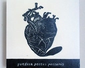 The Well Balanced Heart, Relief Print on Wood Panel, encaustic, anatomical heart, latin text, hand pulled print, original art