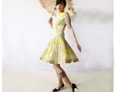 Vintage 1960s Yellow Floral Dropwaist Summer Dress. Size Small / Medium