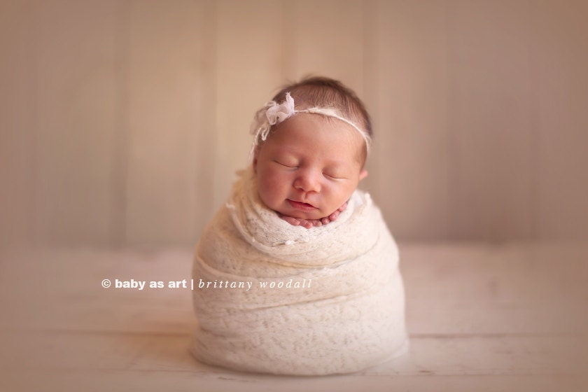the Adorable : Newborn Headband  - Ivory - Newborn Photo Prop -  halo, blanket, wrap, flower headband