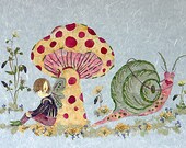 Children's Fantasy Art - Under the Toadstool - Original Fairy Design - Make-Believe 13 x 18 Giclee Print