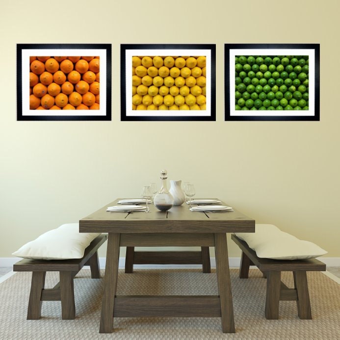 Kitchen Decor, Bar Decor, Fruit Print, Citrus Print, Set of 3 Fruit Pictures, Orange  Lemon Lime Art Print - jessicareisspix