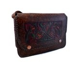 Vintage, Brown Tooled Leather Purse, Bag, Handbag, Tote circa 1950's