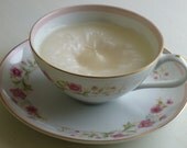 Charming Teacup Candle, White With Pink Flowers, Sweet Cherry Cream