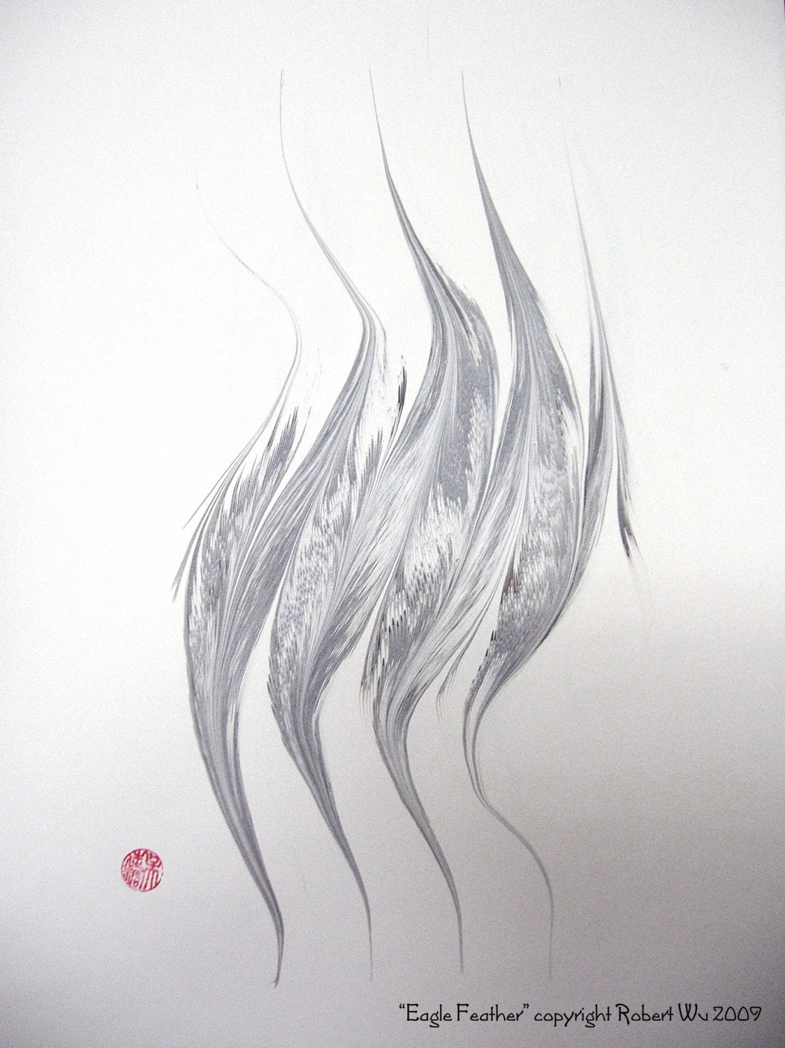 Eagle Feather - Original Marbling Art, Marbled Paper, The Original "Marbled Graphics"TM by Robert Wu