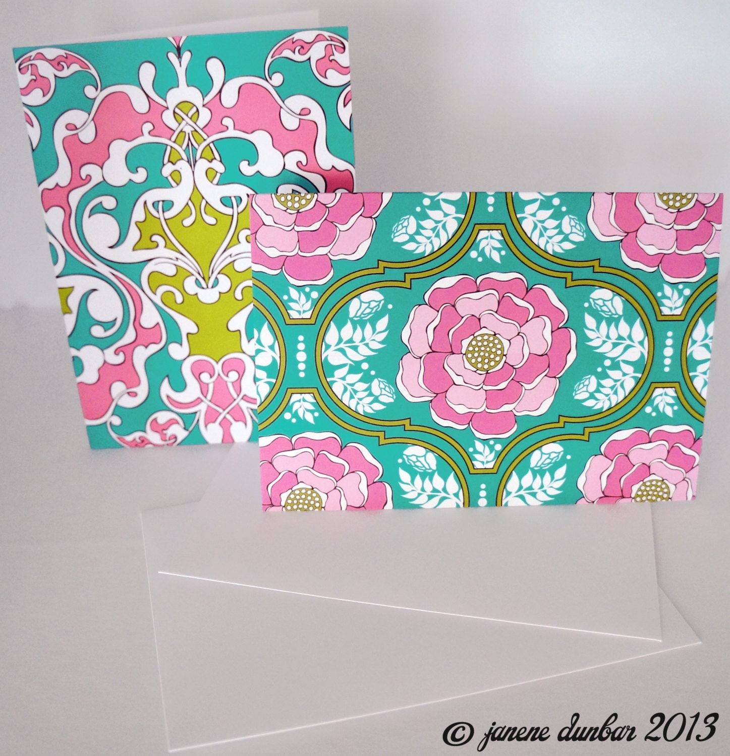 Blank Note Card Set - Beautiful Pop Graphic Patterns Set of 2 w/white envelopes
