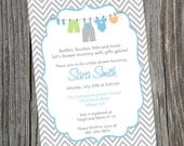 Printable Boy Baby Shower Invitation. Printable Baby Boy Chevron Shower Invitation. Boys Clothesline Invitation Il_170x135