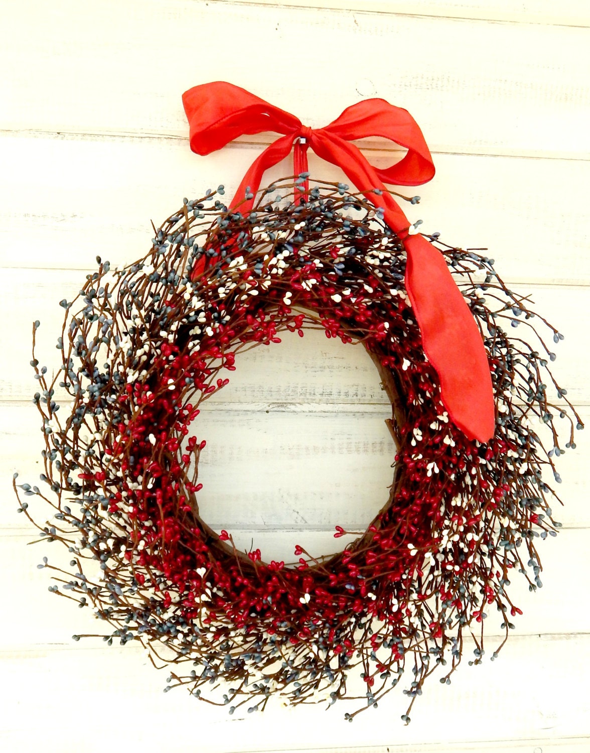 RED WHITE BLUE Wreath-Summer Wreath-4th July Door Decor- Holiday Door Wreath-Scented Cinnamon Sticks-Choose Scent and Ribbon