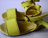 Limited Edition Neon Yellow Leather Toddler Sandal with Double Ankle Straps and Rubber Sole