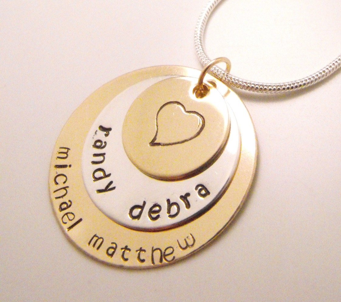 Hand Stamped Gold Filled and Sterling Silver Family Pendant