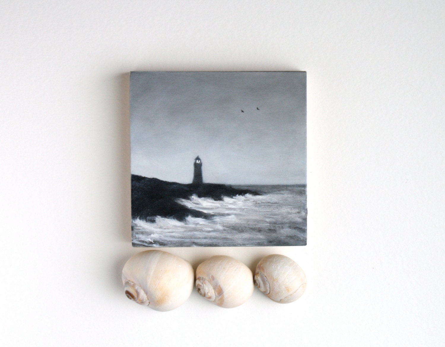 SALE - 15% OFF - Black and White Lighthouse Oil Painting