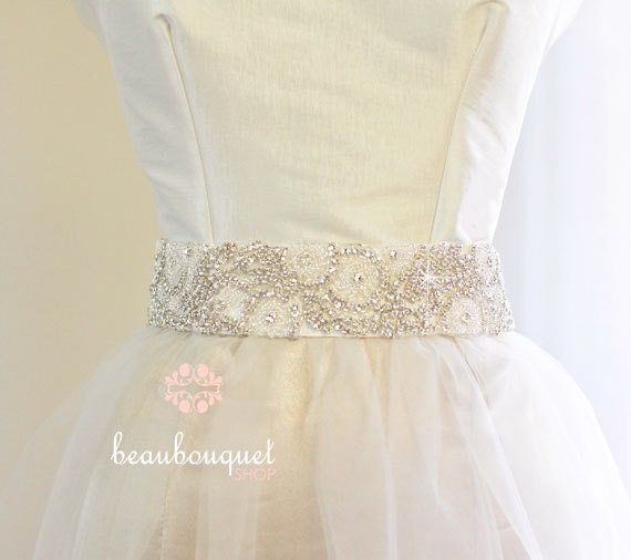 Bridal Sash Bridal Beaded Rhinestone Sash Wedding Sash 16"