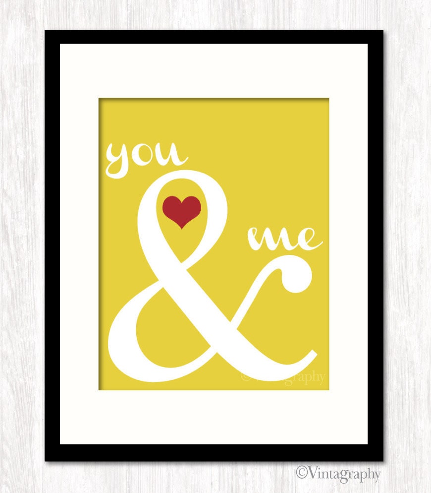 Ampersand Art, You & Me, Typographic Poster Sign, Love Wedding Wall Decor, CHOOSE BACKGROUND COLOR, 8x10