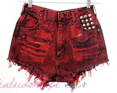 Vintage Wrangler ACID WASH Red Dyed Denim High Waist STUDDED Cut Off  Shorts S
