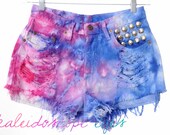 Vintage Levis STUDDED High Waist MARBLED Dyed Denim Cut Off Shorts M L