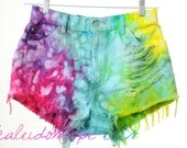 Vintage Levis Marbled RAINBOW Colorful Dyed Denim Destroyed High Waist Cut Off Shorts M