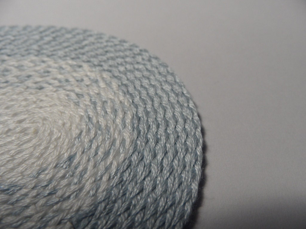 Handmade Miniature Braided Rug for Dollhouse. Light Blue  and White.  One of a Kind Quarter Scale Oval Carpet.