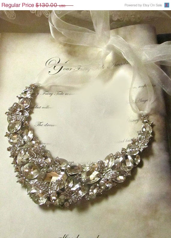 Wedding jewelry , Bridal bib necklace, Modern jewelry vintage inspired rhinestone bridal necklace statement, crystal jewelry