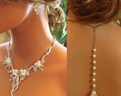 Bridal jewelry , Bridal back drop bib necklace, vintage inspired rhinestone pearl necklace bridal statement, bridesmaid jewelry