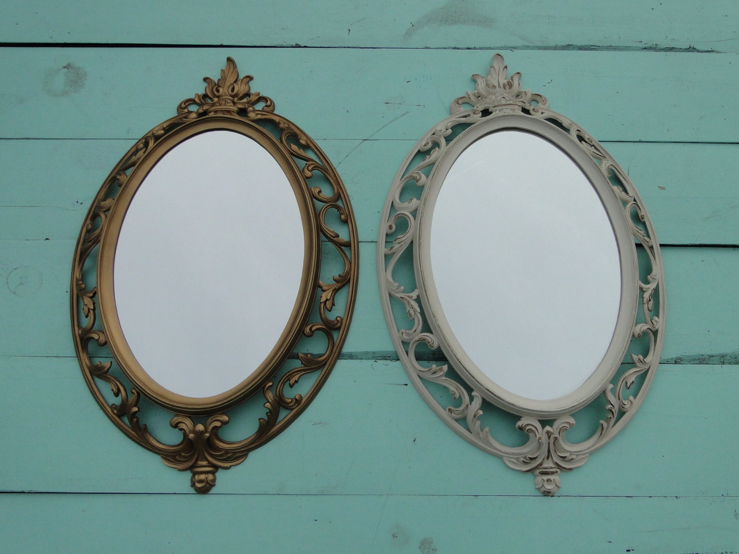 You Choose color/finish Pair Ornate Oval Vintage Vanity Mirrors Gilded Frame, Hollywood Regency Paris Apartment, French Country Gothic
