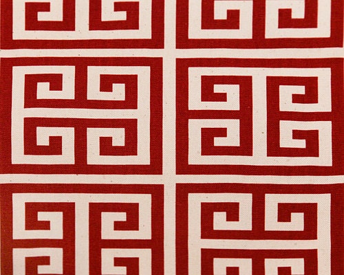 Greek Key Home Decor Fabric - Red on Natural