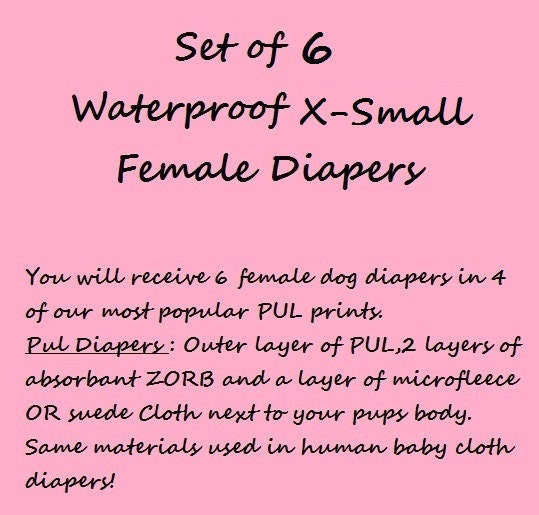 Grab Bag of 6 PUL Waterproof X SMALL Female Dog Diaper dog diaper in season diaper panty