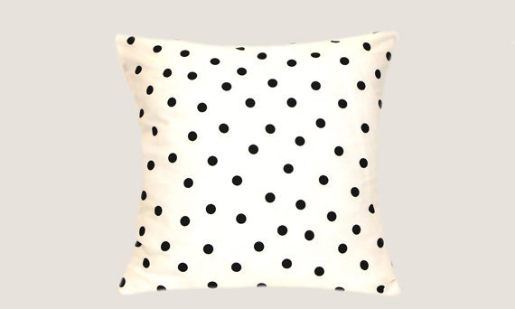 Cotton Black-White Throw pillow case with Polka Dots pattern, fits 18" x 18" insert,  Cushion case, Toss pillow case.
