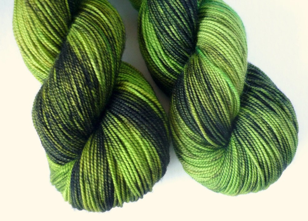 Merino Sock Yarn - Hand Dyed Superwash Merino Fingering Weight Yarn in Green Lantern Colorway