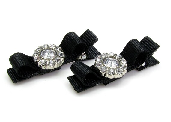 Black Baby Hair Clip, Clear Crystal