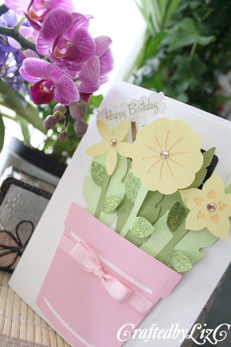 Personalize - Flower Pot Gift Card Holder & Card 2 in 1 - Happy Birthday - Thank You - Congratulations - Get Well