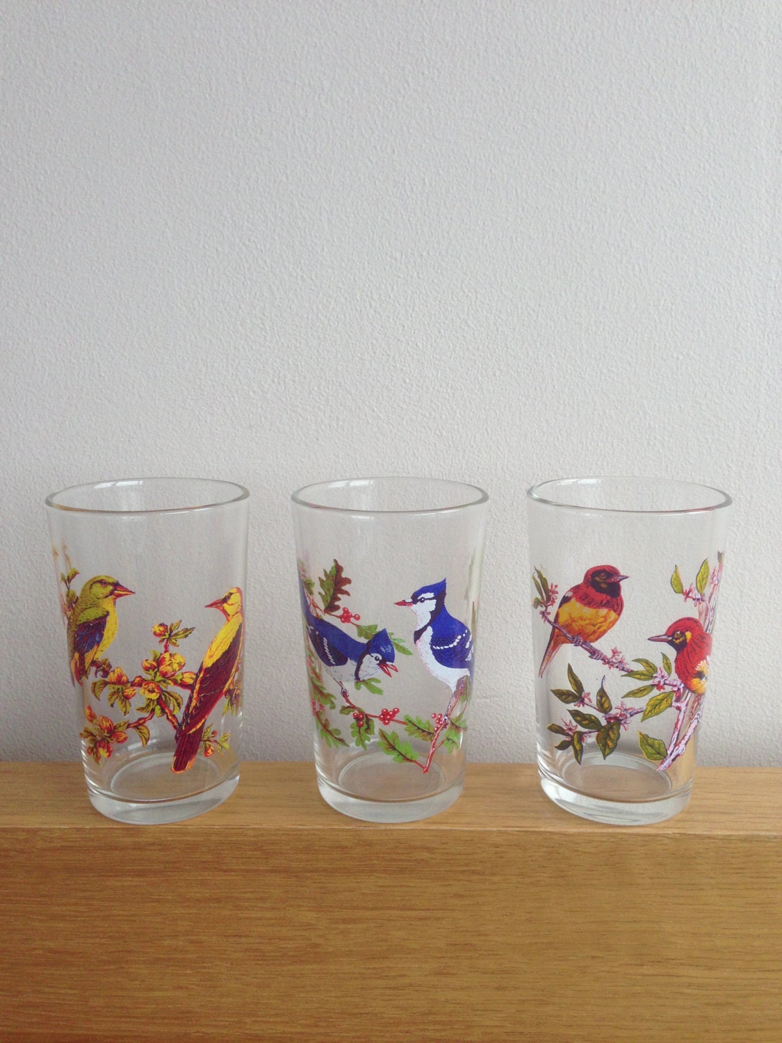Vintage  retro bird design print drinking glass