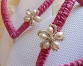 Beach Wedding Flip Flops, decorated hot pink bridal flip flops, Pearl rhinestone flower, wedding shoes, bridesmaid gift, ADRIANA'S WRAPPING