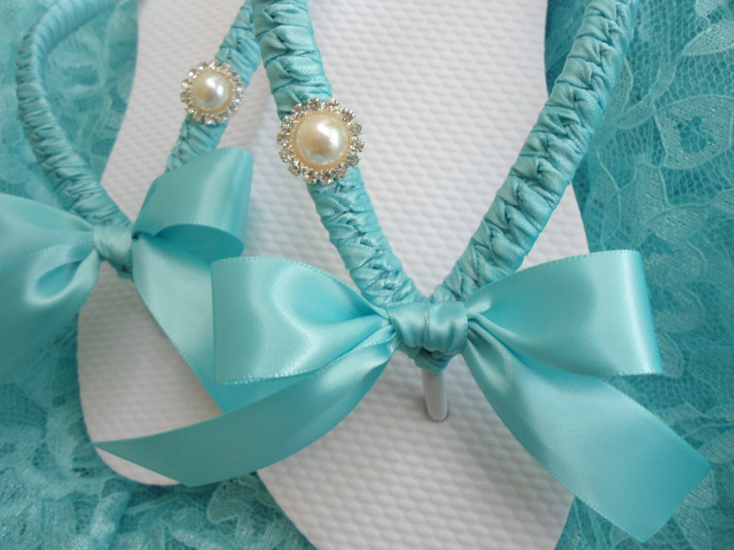 Tiffany Blue wedding shoes, Tiffany blue flip flops, decorated flip flops, maid of honor gift, rhinestone flip flops - bridal shoes