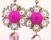 Purple flower silver web dangle earrings - Purple Passion