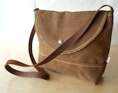 Small Waxed Canvas Shoulder Bag // Adjustable Leather Strap // Blush Brown