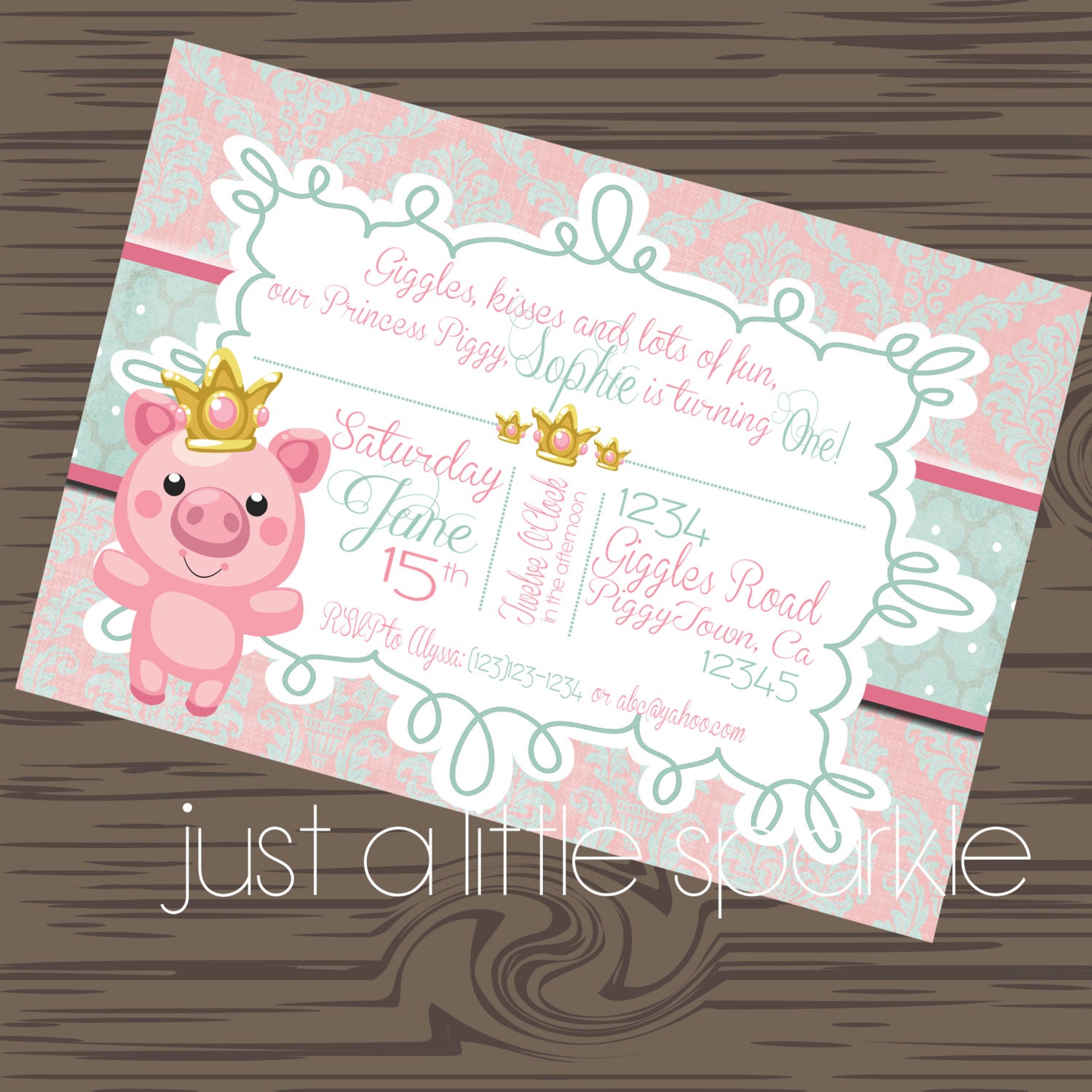 Pig invitation, Princess Piggy invite, Piggy Birthday, Printable, DIY